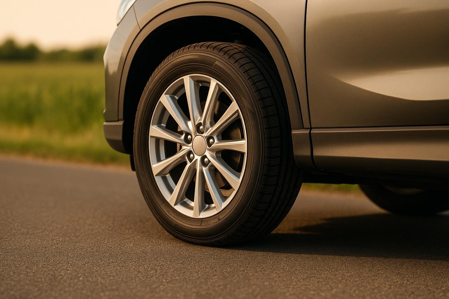 Vorderrad eines Kompakt-SUV mit Reifen der Größe 225/55 R18 (KI-generiert, OpenAI)