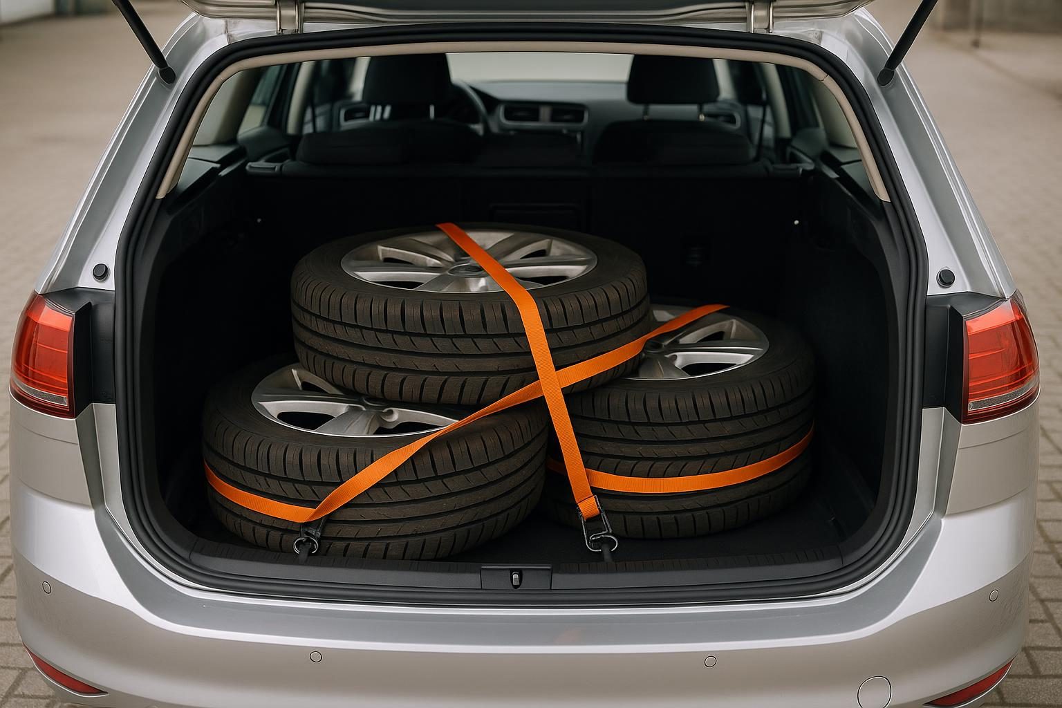 Vier Räder, 700 Kilogramm Wucht: Reifen richtig im Auto transportieren
