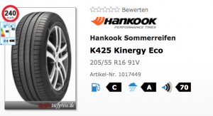 Hankook Kinergy Eco Sommerreifen günstig kaufen - Hankook Sommerreife günstig